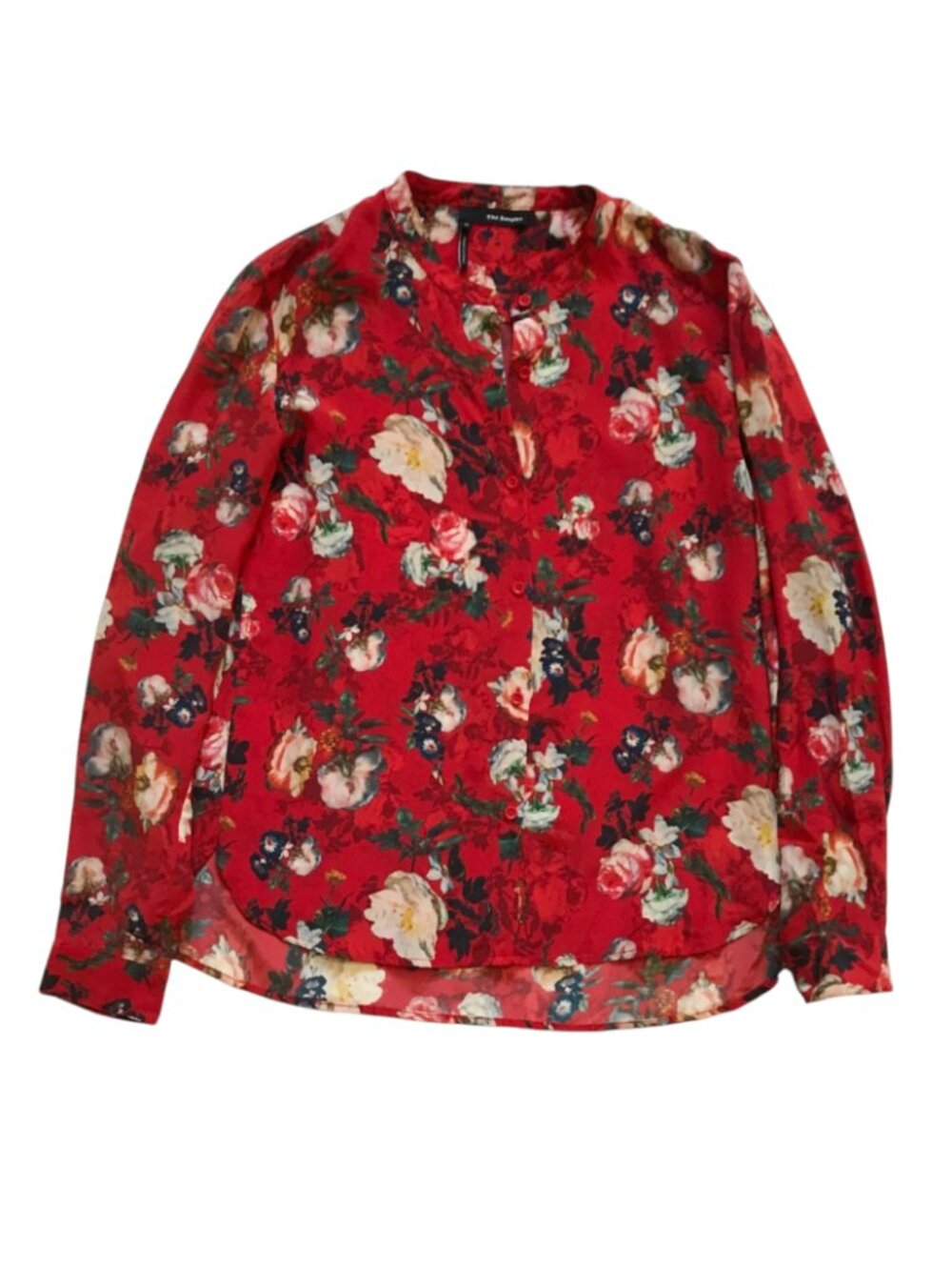 Anthropologie the Kooples Blouse Top Shirt Womens Medium Red Floral Silk V-Neck